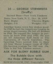 1948 Bowman #35 George Stirnweiss Back