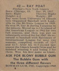 1948 Bowman #42 Ray Poat Back