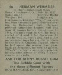 1948 Bowman #46 Herman Wehmeier Back