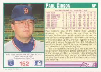 1991 Score #152 Paul Gibson Back