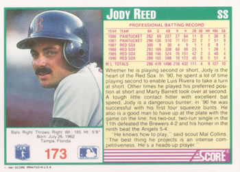 1991 Score #173 Jody Reed Back
