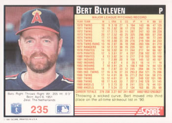 1991 Score #235 Bert Blyleven Back
