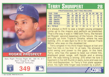 1991 Score #349 Terry Shumpert Back
