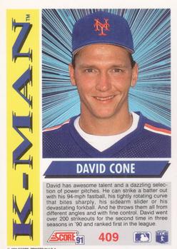 1991 Score #409 David Cone Back