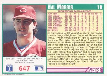 1991 Score #647 Hal Morris Back