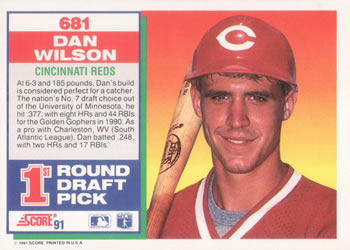 1991 Score #681 Dan Wilson Back