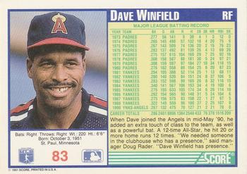 1991 Score #83 Dave Winfield Back