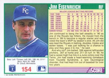 1991 Score #154 Jim Eisenreich Back