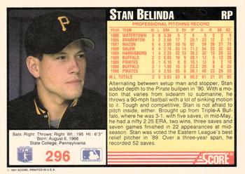 1991 Score #296 Stan Belinda Back