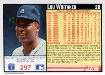 1991 Score #297 Lou Whitaker Back