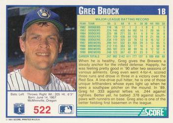 1991 Score #522 Greg Brock Back