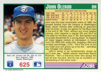 1991 Score #625 John Olerud Back