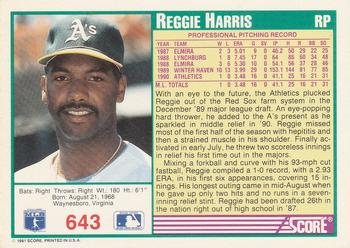 1991 Score #643 Reggie Harris Back
