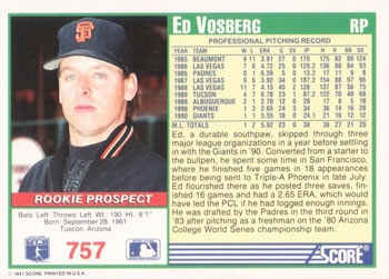 1991 Score #757 Ed Vosberg Back