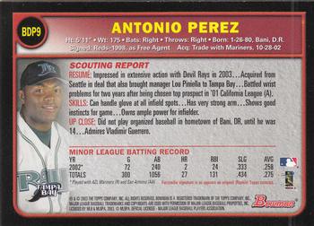 2003 Bowman Draft Picks & Prospects #BDP9 Antonio Perez Back