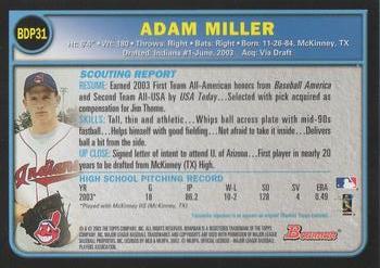 2003 Bowman Draft Picks & Prospects #BDP31 Adam Miller Back