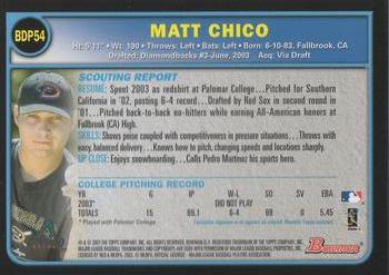 2003 Bowman Draft Picks & Prospects #BDP54 Matt Chico Back
