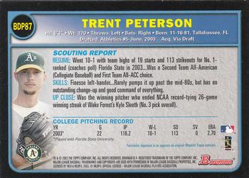 2003 Bowman Draft Picks & Prospects #BDP87 Trent Peterson Back
