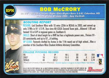 2003 Bowman Draft Picks & Prospects #BDP96 Bob McCrory Back
