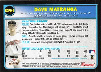2003 Bowman Draft Picks & Prospects #BDP109 Dave Matranga Back
