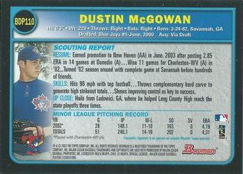 2003 Bowman Draft Picks & Prospects #BDP110 Dustin McGowan Back