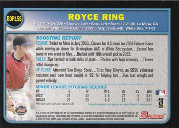 2003 Bowman Draft Picks & Prospects #BDP155 Royce Ring Back