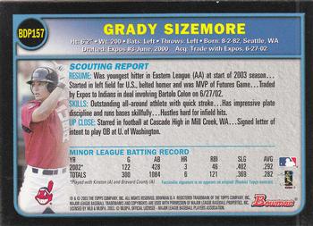 2003 Bowman Draft Picks & Prospects #BDP157 Grady Sizemore Back