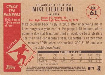 2003 Bowman Heritage #61 Mike Lieberthal Back