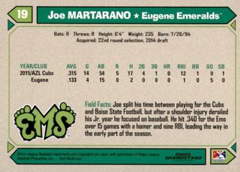 2017 Grandstand Eugene Emeralds #NNO Joe Martarano Back