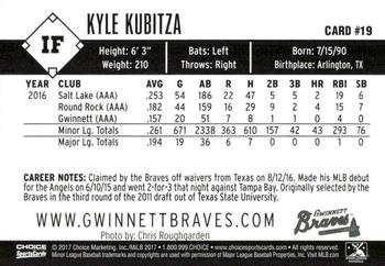 2017 Choice Gwinnett Braves #19 Kyle Kubitza Back
