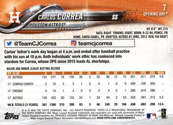 2018 Topps Opening Day #7 Carlos Correa Back