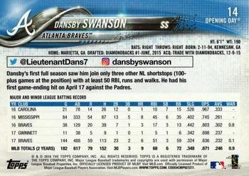 2018 Topps Opening Day #14 Dansby Swanson Back