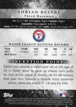 2018 Topps Inception #63 Adrian Beltre Back