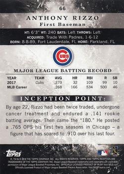 2018 Topps Inception #66 Anthony Rizzo Back