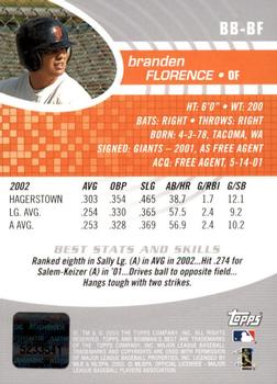 2003 Bowman's Best #BB-BFL Branden Florence Back