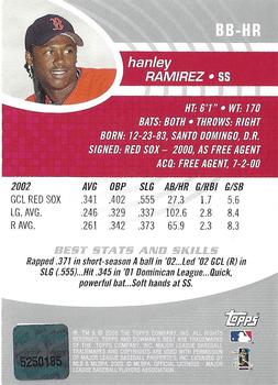 2003 Bowman's Best #BB-HR Hanley Ramirez Back