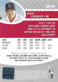 2003 Bowman's Best #BB-KY Kevin Youkilis Back