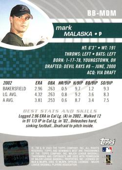 2003 Bowman's Best #BB-MDM Mark Malaska Back