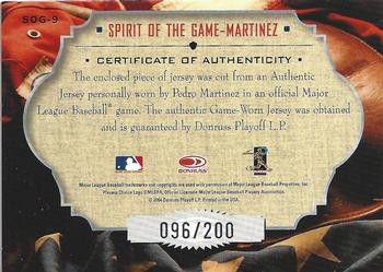 2004 Donruss Studio - Spirit of the Game Material Jersey #SOG-9 Pedro Martinez Back