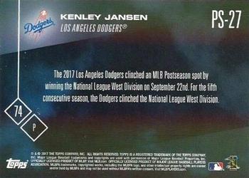 2017 Topps Now Postseason Los Angeles Dodgers #PS-27 Kenley Jansen Back