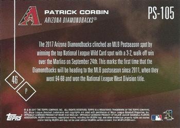 2017 Topps Now Postseason Arizona Diamondbacks #PS-105 Patrick Corbin Back