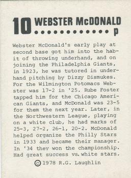 1978 Laughlin Long-Ago Black Stars #10 Webster McDonald Back