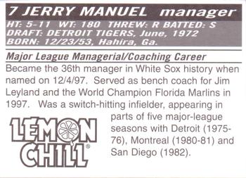 1998 Lemon Chill Chicago White Sox #NNO Jerry Manuel Back