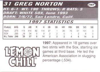 1998 Lemon Chill Chicago White Sox #NNO Greg Norton Back