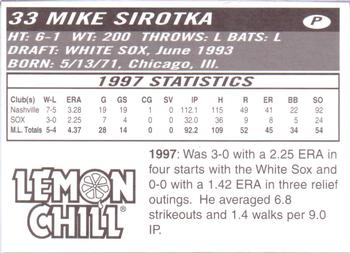 1998 Lemon Chill Chicago White Sox #NNO Mike Sirotka Back