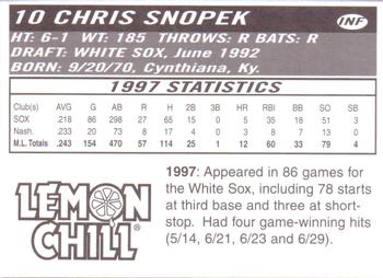 1998 Lemon Chill Chicago White Sox #NNO Chris Snopek Back