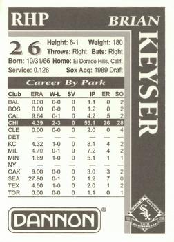 1996 Dannon Chicago White Sox #NNO Brian Keyser Back