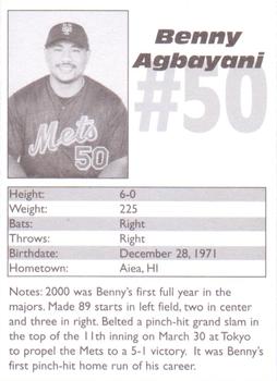 2001 Palm Beach Post New York Mets #NNO Benny Agbayani Back