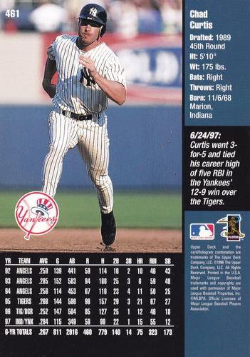 1998 Upper Deck New York Yankees #461 Chad Curtis Back