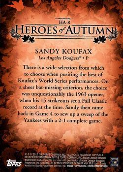 2017 Topps Update - Heroes of Autumn Blue #HA-8 Sandy Koufax Back